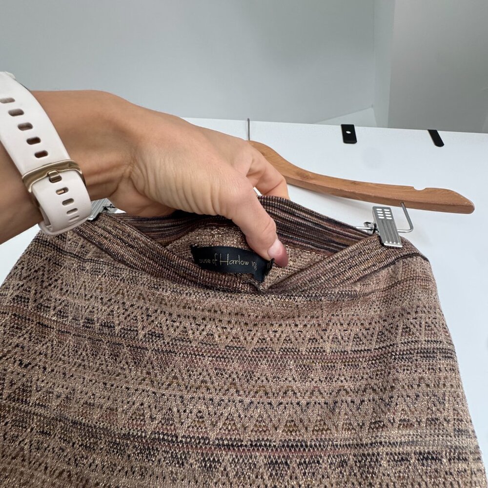 House of Harlow 1960 Metallic Jacquard Knit Pencil Skirt – Brown/Gold – Large - Picture 2 of 4